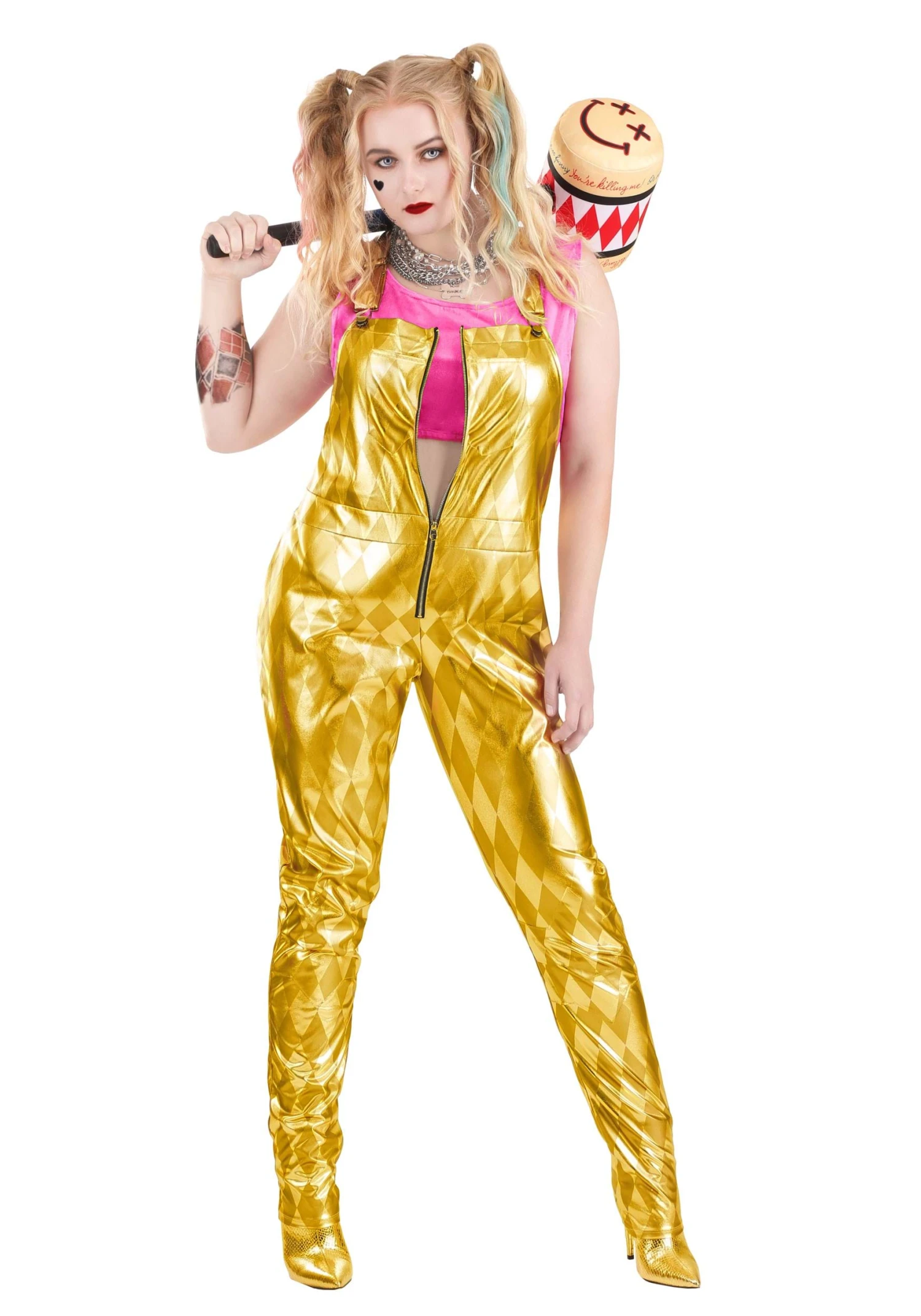 Plus Size Harley Quinn Gold Overalls Costume For Women 3 Plus Size Harley Quinn Gold Overalls Costume For Women