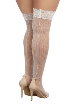 Dreamgirl Plus Size Women's White Fishnet Thigh High Stockings -Halloween Costumes womens plus size white fishnet thigh highs alt 1