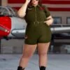 Plus Size Women's Top Gun Flight Suit Romper Costume 2 Plus Size Women's Top Gun Flight Suit Romper Costume -Halloween Costumes womens plus top gun romper costume