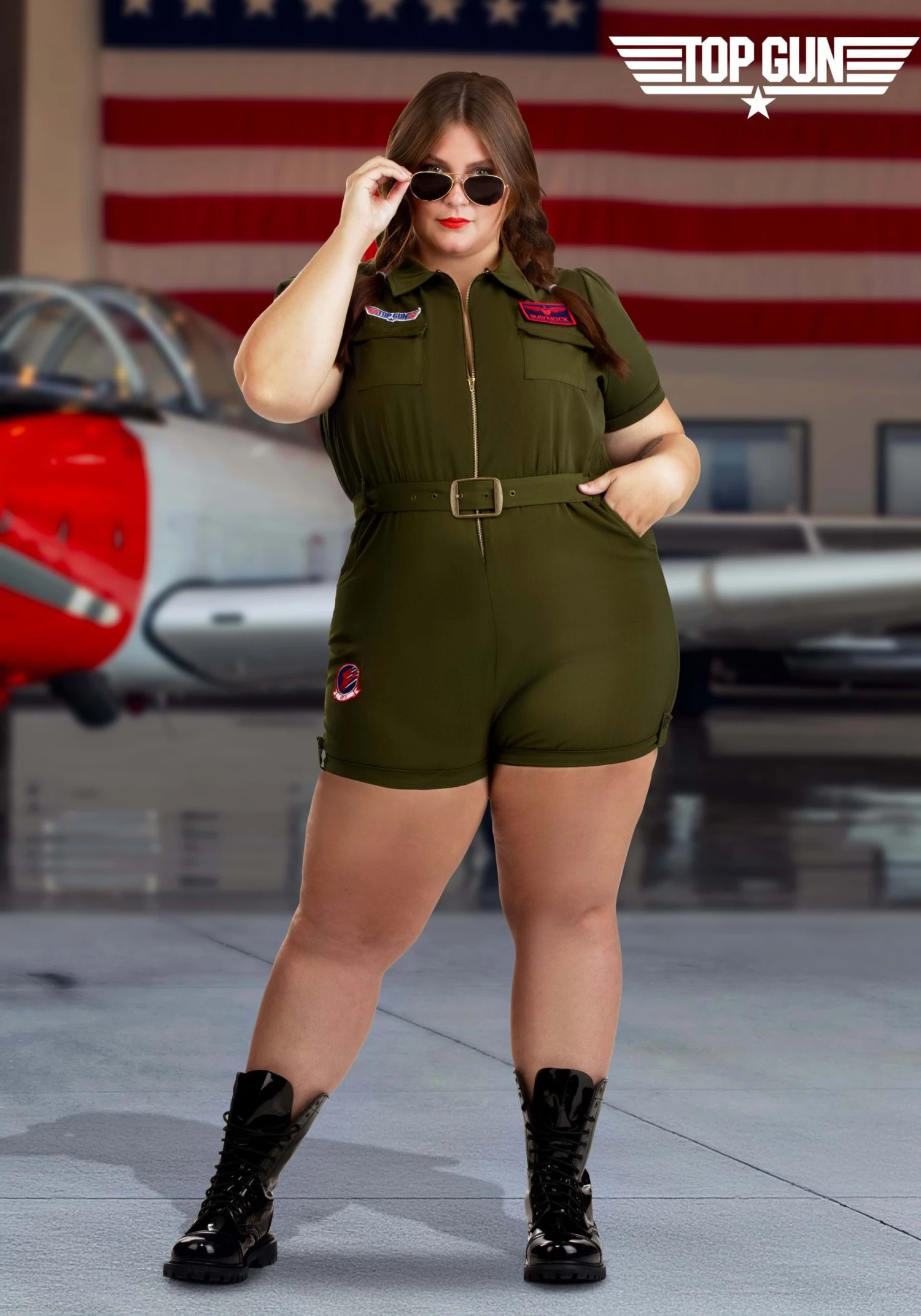 Plus Size Women's Top Gun Flight Suit Romper Costume 3 Plus Size Women's Top Gun Flight Suit Romper Costume