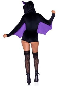 LEG AVENUE Plush Black Bat Romper Costume For Women -Halloween Costumes womens plush black bat romper costume alt 1