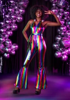 Rainbow Rave Disco Costume For Women 9 Rainbow Rave Disco Costume For Women -Halloween Costumes womens rainbow rave disco costume alt 3
