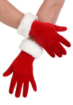 Women's Red Santa Costume Gloves -Halloween Costumes womens santa gloves alt 1