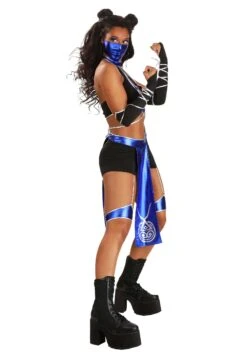 Sexy Blue Mortal Ninja Costume For Women -Halloween Costumes womens sexy blue mortal ninja costume alt 2