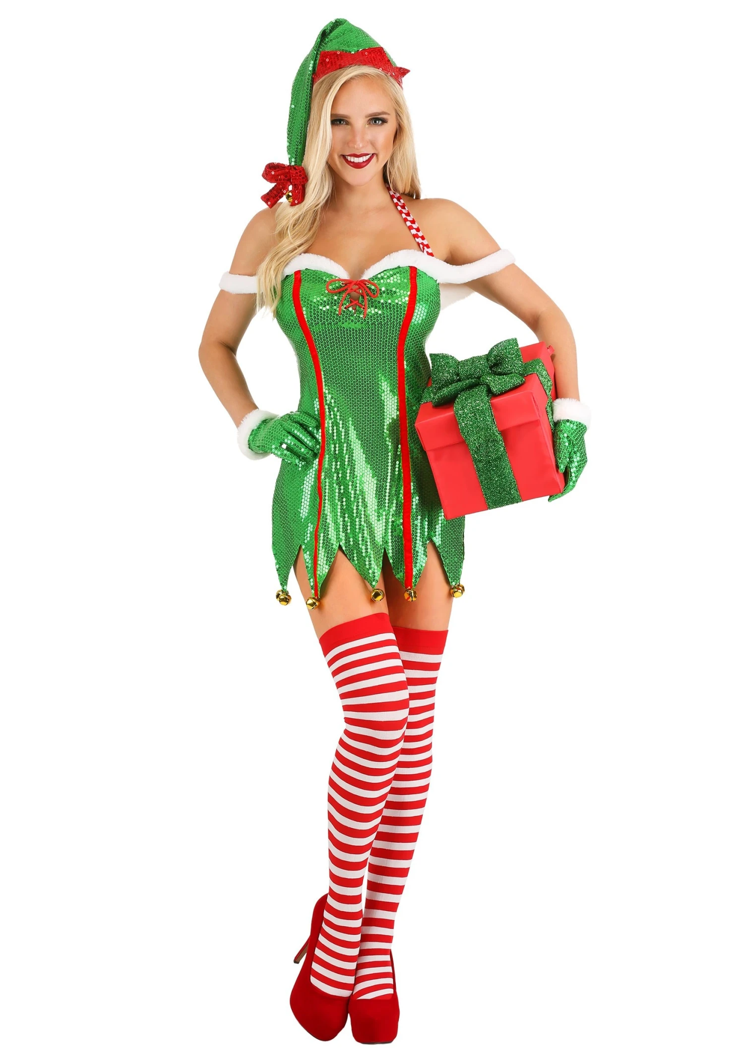 Women's Sexy Green Glitter Elf Costume 3 Women's Sexy Green Glitter Elf Costume