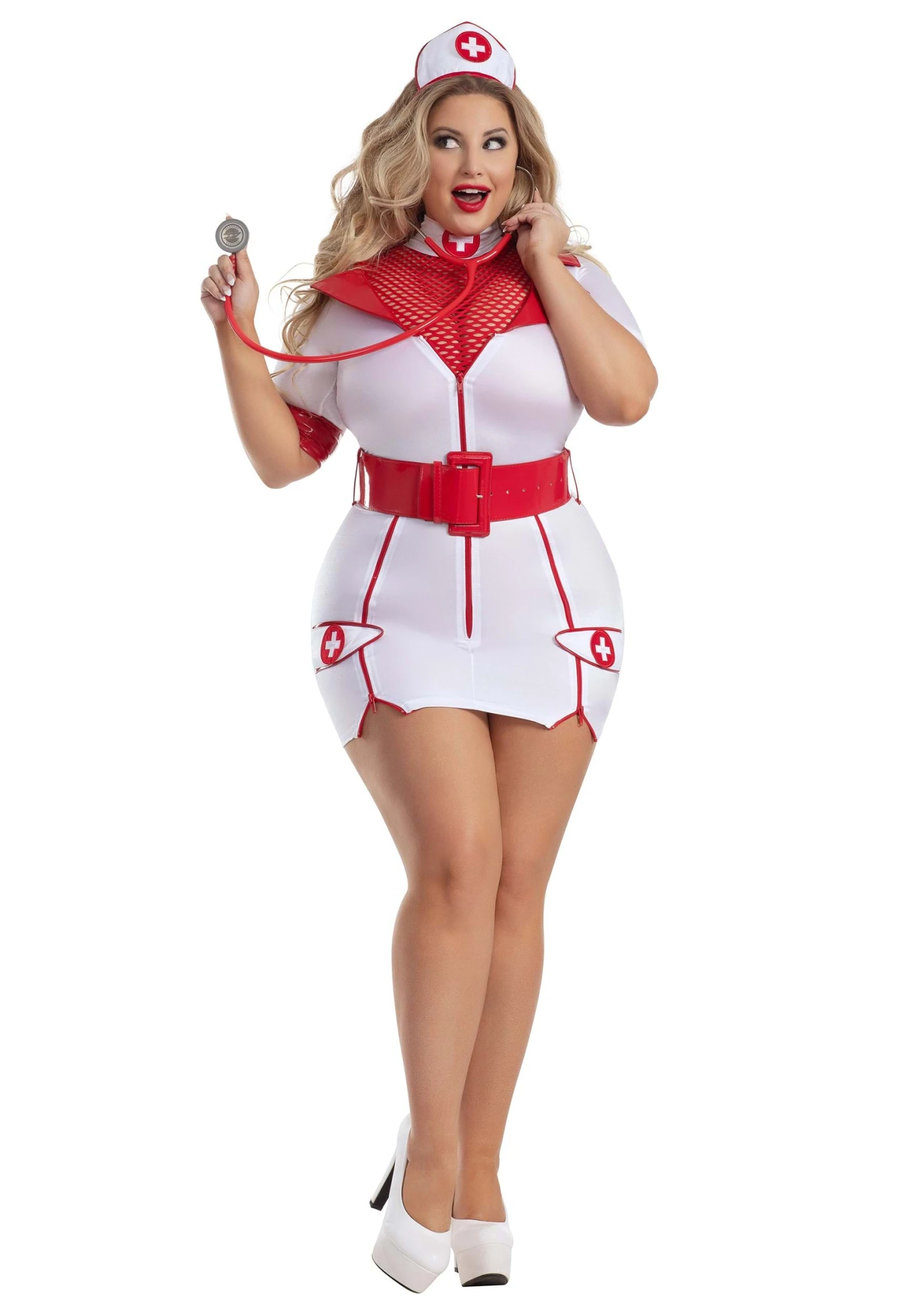Plus Size Sexy Zip-Up Nurse Women's Costume 3 Plus Size Sexy Zip-Up Nurse Women's Costume