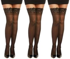 Dreamgirl Women’s 3-Pack Black Lace Top Sheer Thigh High Stockings With Comfort Lace Top Anti-Slip Silicone Elastic Band