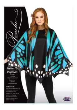 Fun World Teal Butterfly Poncho For Women -Halloween Costumes womens teal butterfly poncho alt 1