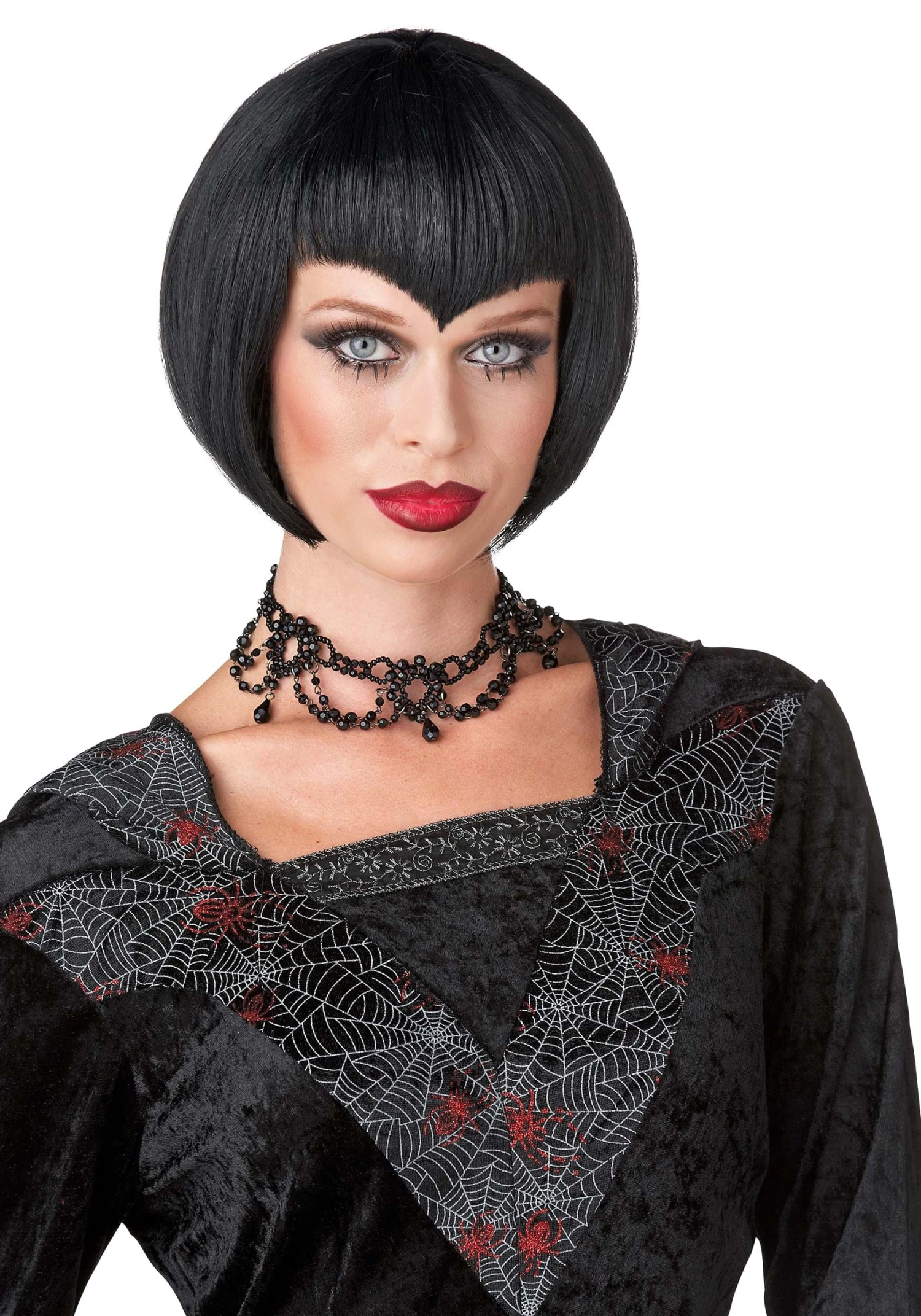 Vampirette V Bang Black Bob Costume Wig For Women 3 Vampirette V Bang Black Bob Costume Wig For Women
