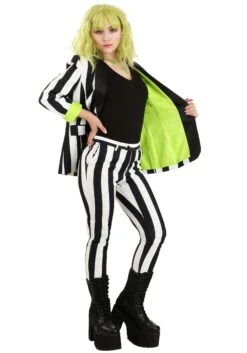 White And Black Stripe Blazer For Women -Halloween Costumes womens white and black stripe blazer alt 2