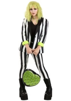 White And Black Stripe Blazer For Women -Halloween Costumes womens white and black stripe blazer alt 5