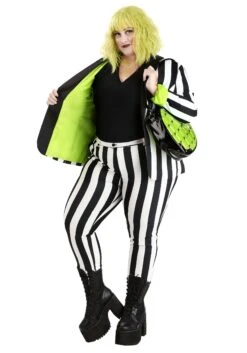 White And Black Stripe Blazer For Women -Halloween Costumes womens white and black stripe blazer alt 6