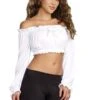 Dreamgirl White RuffledRenaissance Peasant Crop Shirt For Women 1 Dreamgirl White RuffledRenaissance Peasant Crop Shirt For Women -Halloween Costumes womens white ruffled renaissance peasant crop top