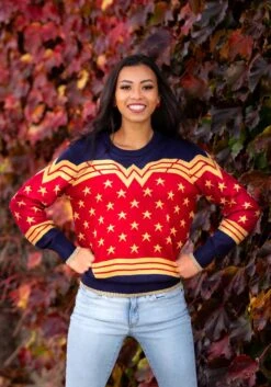Wonder Woman Dark Blue Ugly Christmas Sweater For Adults 11 Wonder Woman Dark Blue Ugly Christmas Sweater For Adults -Halloween Costumes wonder woman dark blue ugly christmas sweater alt1