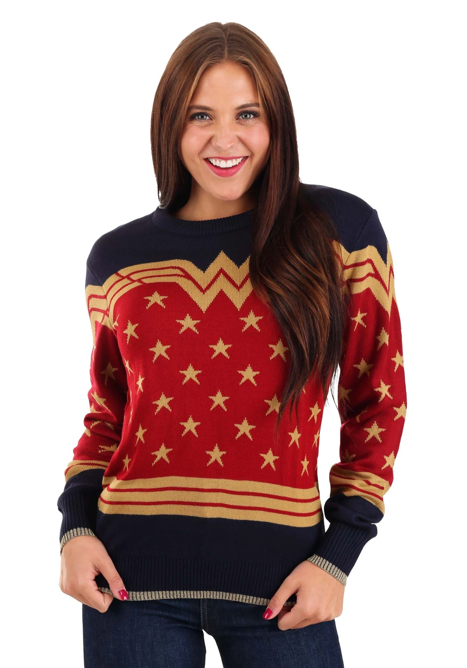 Wonder Woman Dark Blue Ugly Christmas Sweater For Adults 4 Wonder Woman Dark Blue Ugly Christmas Sweater For Adults - Image 2