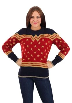 Wonder Woman Dark Blue Ugly Christmas Sweater For Adults 9 Wonder Woman Dark Blue Ugly Christmas Sweater For Adults -Halloween Costumes wonder woman dark blue ugly christmas sweater alt3