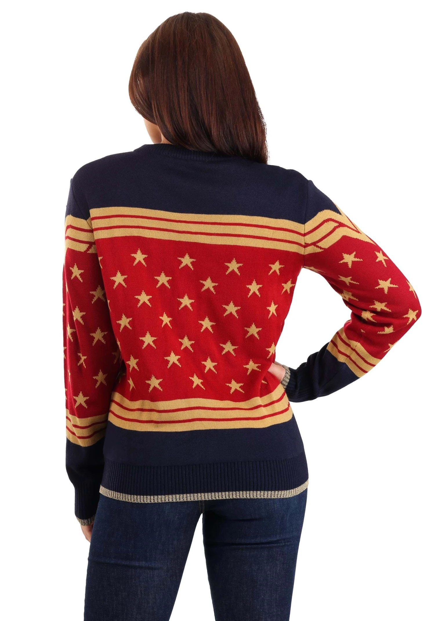 Wonder Woman Dark Blue Ugly Christmas Sweater For Adults 6 Wonder Woman Dark Blue Ugly Christmas Sweater For Adults - Image 4