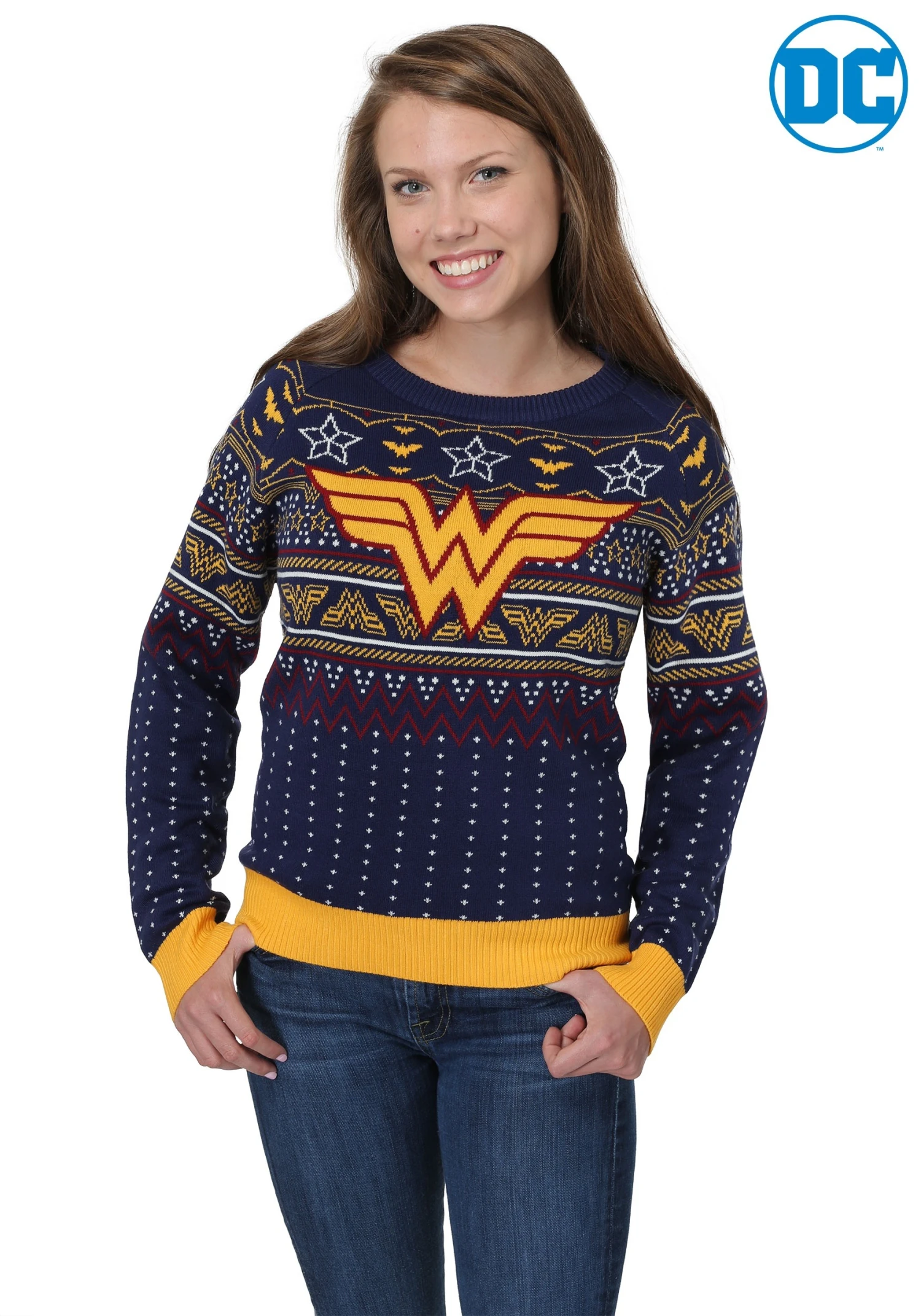 Wonder Woman Women's Navy Ugly Christmas Sweater 5 Wonder Woman Women's Navy Ugly Christmas Sweater - Image 3