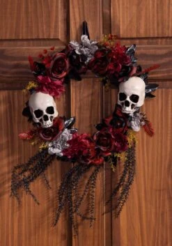 Skulls & Red Roses Halloween Wreath Decoration